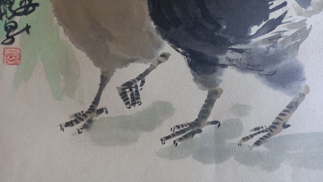 Acuarela CHINA con gallos.