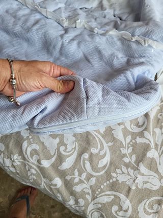 Funda y capota carrito celeste con topitos