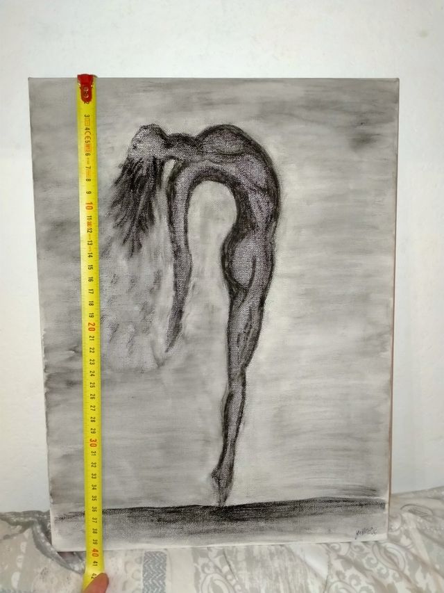 tela quadro astratto a carboncino