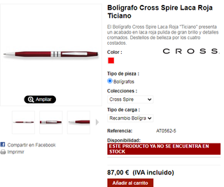 Boligrafo Cross Spire Laca Roja Ticiano