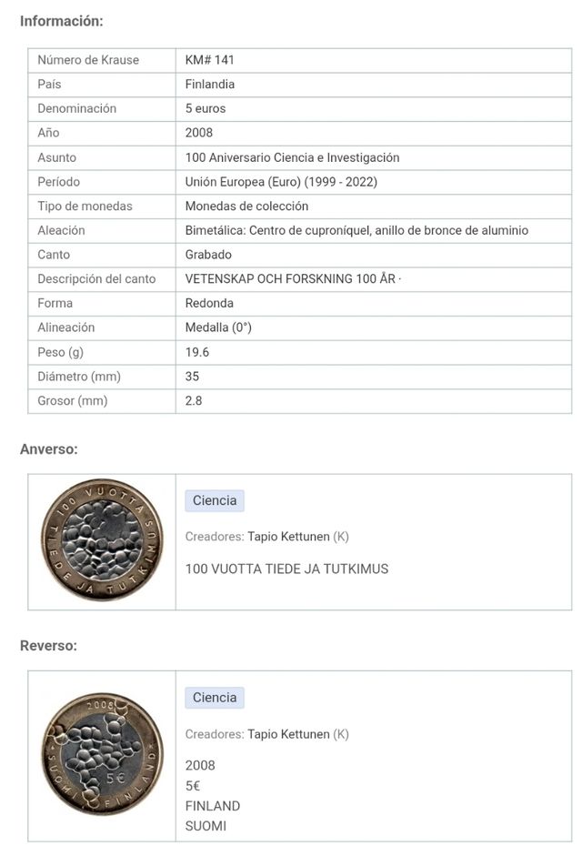 Moneda de 5 euros de Finlandia 2008