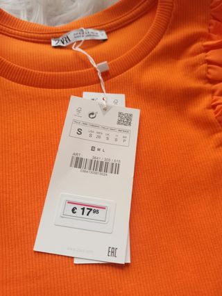 Vestido naranja volantes Zara S
