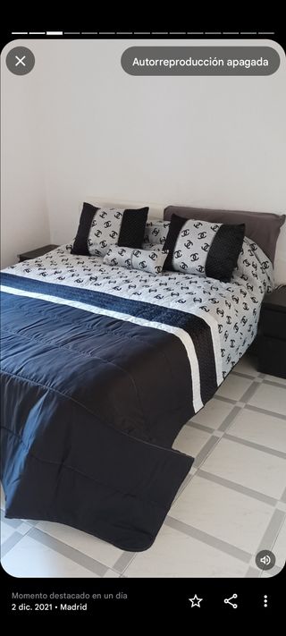 EDREDÓN MATRIMONIAL NEGRO Y GRIS NUEVO.
