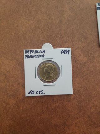 tres monedas de Francia céntimos franceses