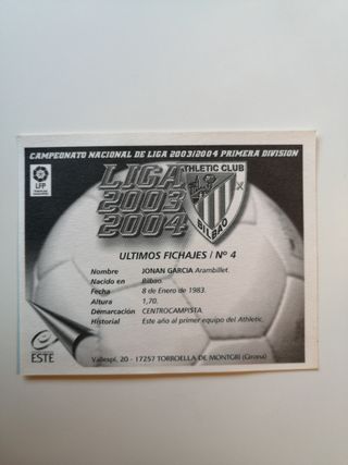 CROMO JONAN GARCIA FICHAJE ATLETICO LIGA ESTE 2003