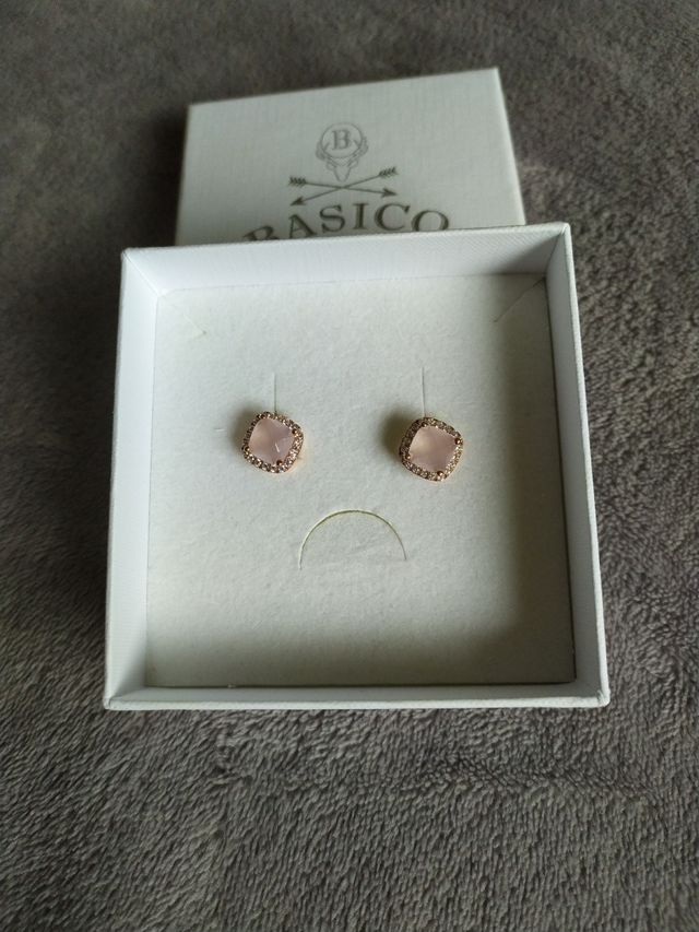 Pendientes circonitas, cuarzo rosa y plata rosada