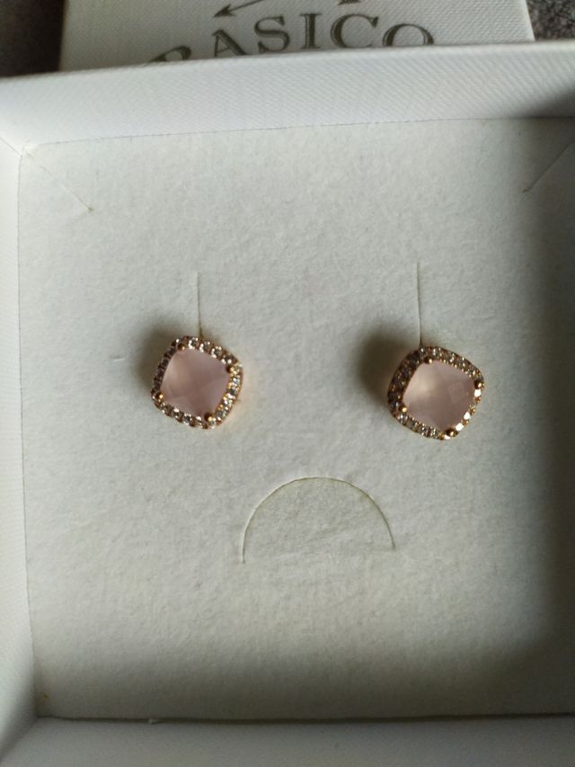 Pendientes circonitas, cuarzo rosa y plata rosada