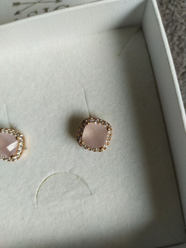 Pendientes circonitas, cuarzo rosa y plata rosada