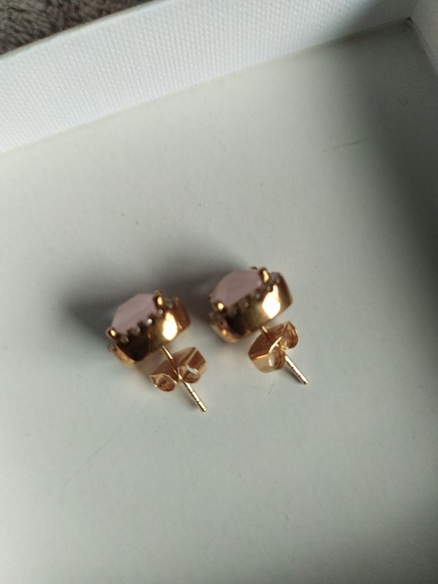 Pendientes circonitas, cuarzo rosa y plata rosada