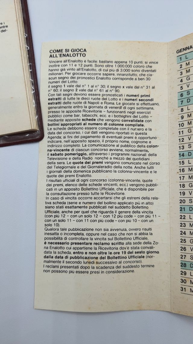 Agendina Enalotto 1973.Sistemi ridotti. 14,5x8 cm