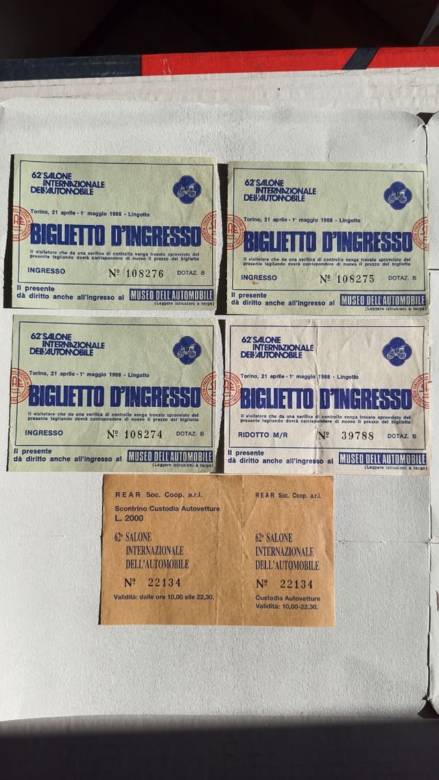 4 biglietti Salone Automobile Torino 88+Parcheggio