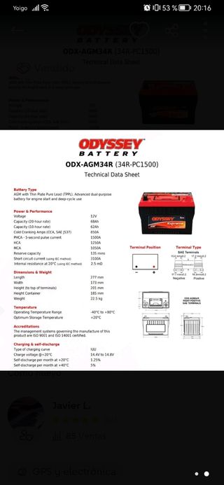Batería odyssey 34R pc 1500 