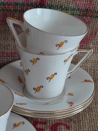 Conjunto Tazas Porcelana Windsor Art Decó 1940