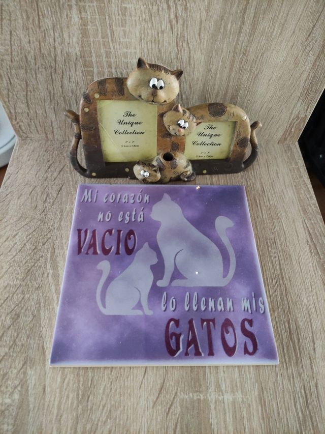 Portarretratos y azulejo gatos