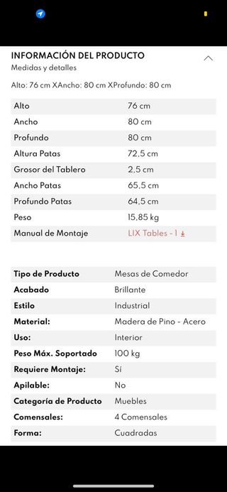 Mesa de comedor/cocina