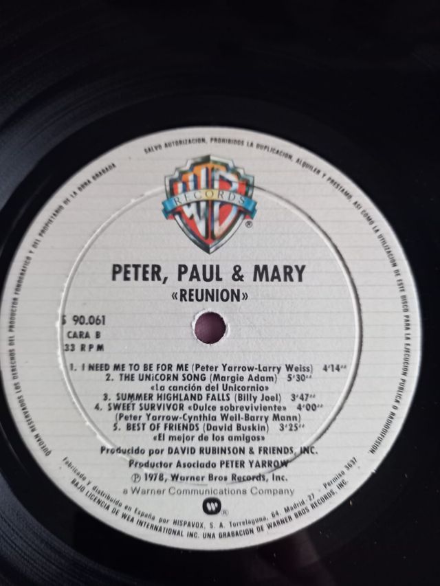 Peter, Paul & Mary - Reunion. 1978 LP Vinilo.