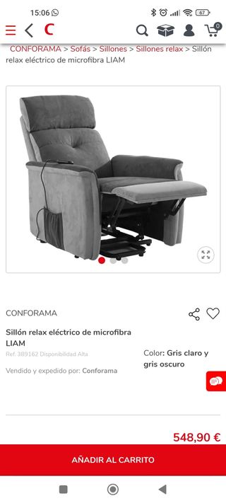 Sillón relax eléctrico gris Conforama