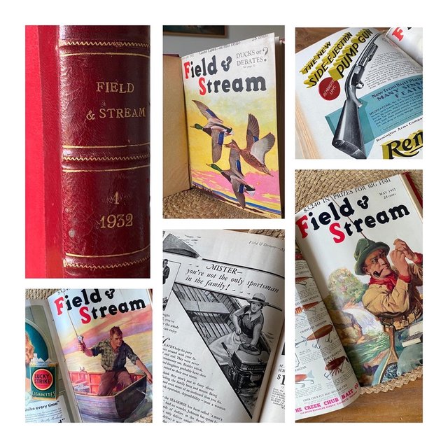 Antiguo libro inglés de revistas de caza y pesca