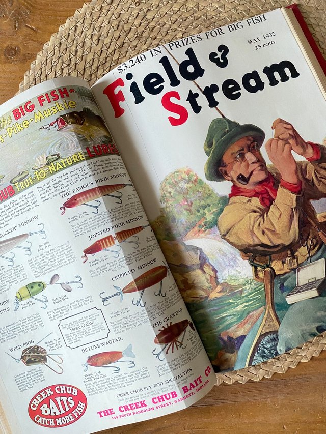 Antiguo libro inglés de revistas de caza y pesca