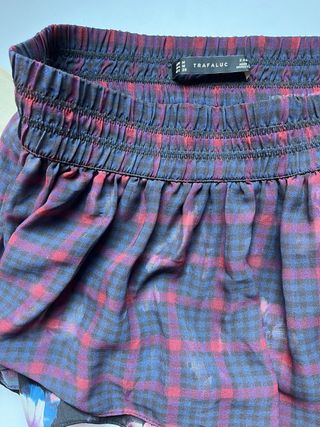 Falda pantalon Zara burdeos y azul