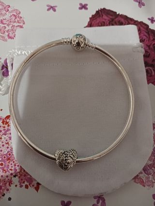 Pulsera corazón plata, estilo Pandora