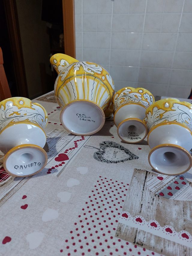Set brocca più 3 bicchieri ceramica Orvieto