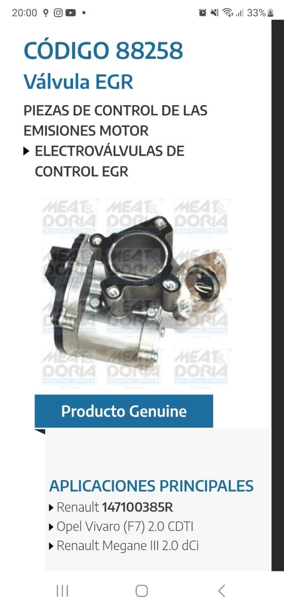 Valvola EGR Nissan, Opel, Renault