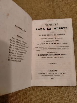 libro antiguo preparación para la muerte año 1854