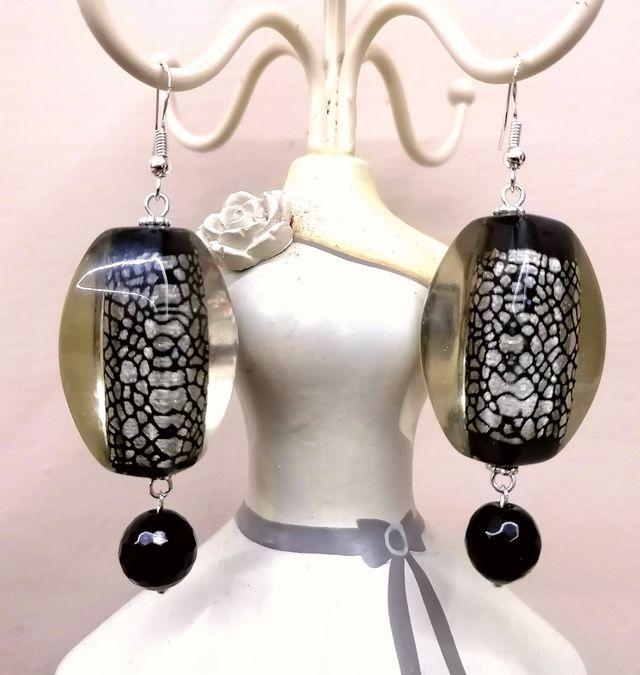 orecchini argento resina e onice