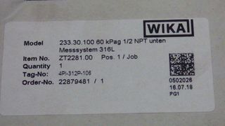 Manometro WIKA 233.30.100 60kPag 1-2 NPT