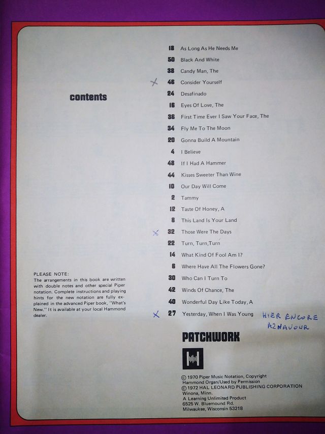 3 libretos, The Piper, Hammon Organ