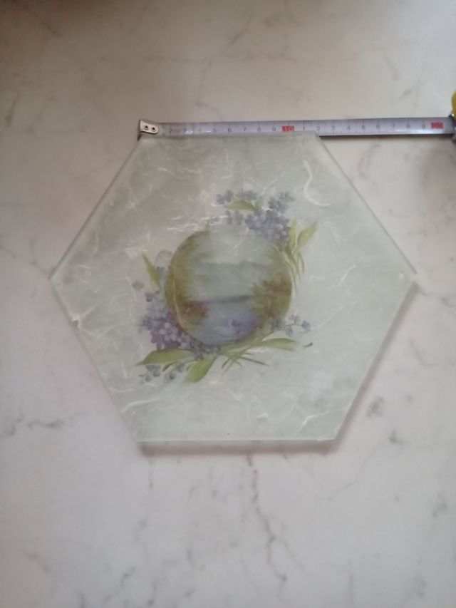 vassoio vetro decorato a mano esagonale