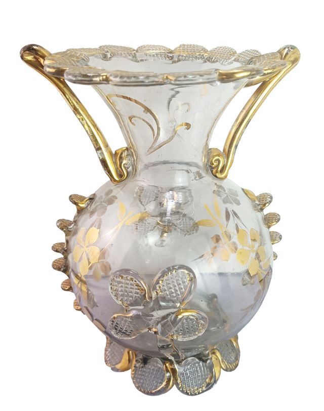 Lujoso jarrón veneciano cristal murano y oro