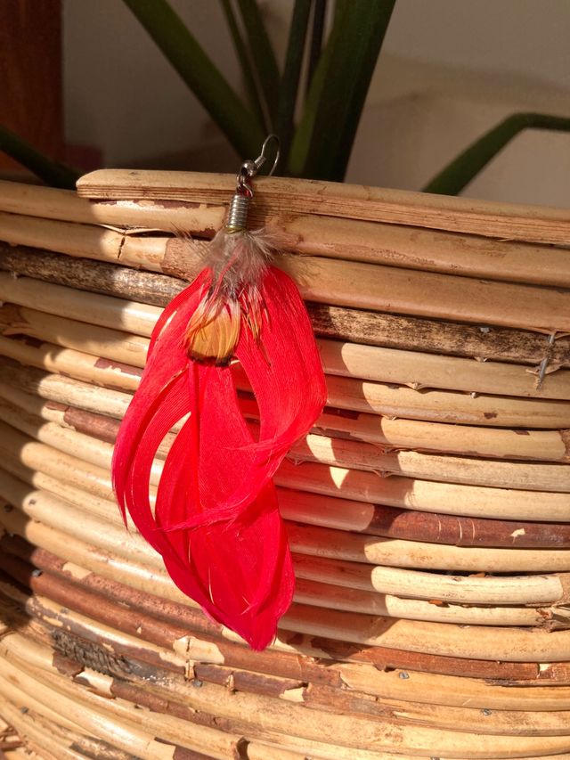 Pendiente pluma roja