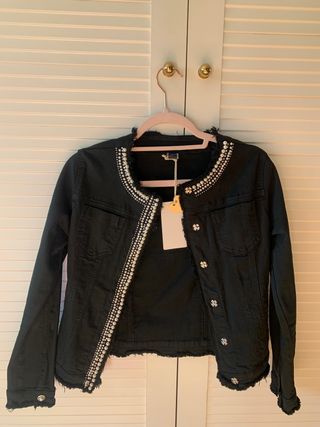 Cazadora vaquera negra algodón pedreria nueva