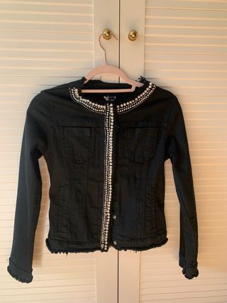 Cazadora vaquera negra algodón pedreria nueva