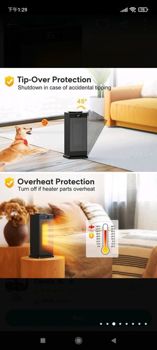 Calefactor 2000W, ECO Calefactor bajo consumo, PTC