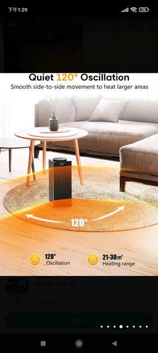 Calefactor 2000W, ECO Calefactor bajo consumo, PTC