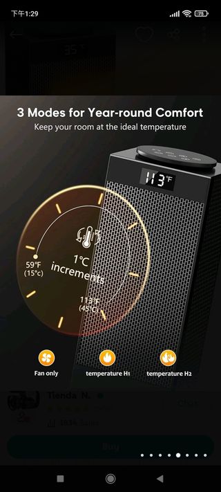 Calefactor 2000W, ECO Calefactor bajo consumo, PTC