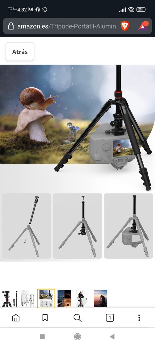 Trípode de Cámara Portátil 62''/157cm de Aluminio,