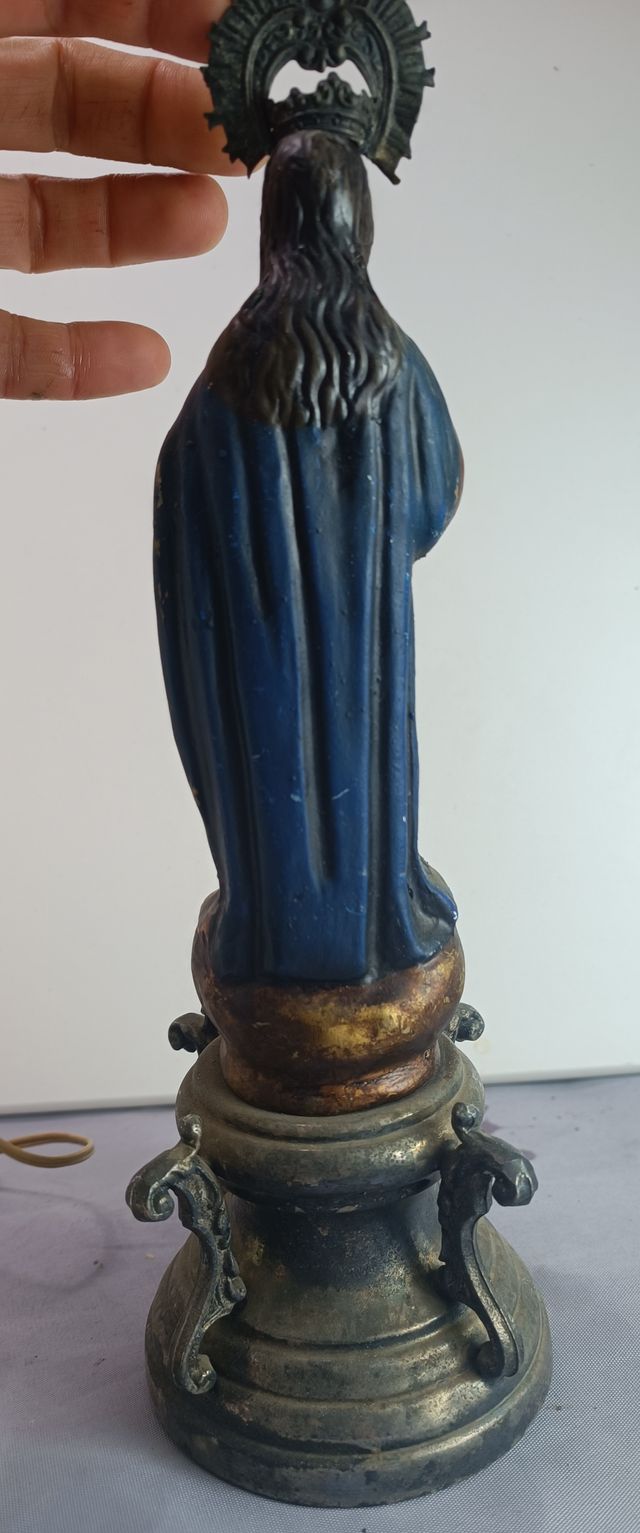VIRGEN ANTIGUA EN CERAMICA Y PLATA