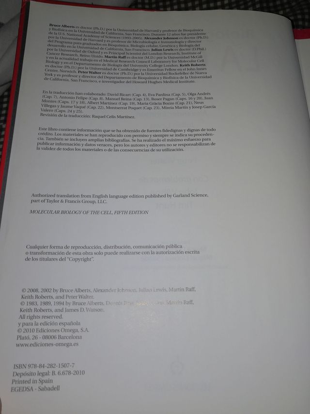 Libro Biología molecular de la célula Alberts
