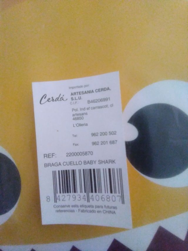 Braga cuello babyshark a estrenar.