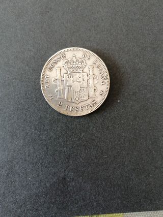 Moneda de Alfonso Xlll de 2 pesetas año 1891
