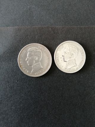 2 Monedas plata de una peseta del Rey Alfonso Xlll