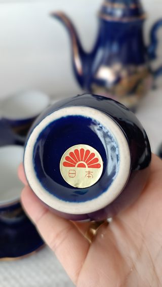 Juego de café de porcelana japonesa pavo real azul