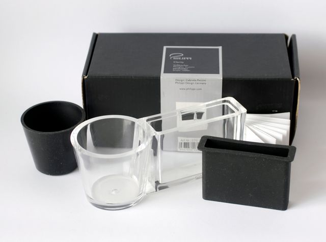 Portalápices vintage de acrílico y goma, Philippi