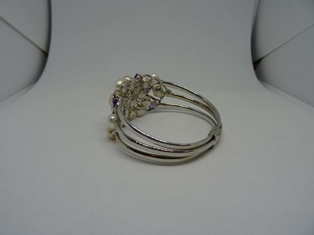 Bracciale argento perle pietre viola rosa