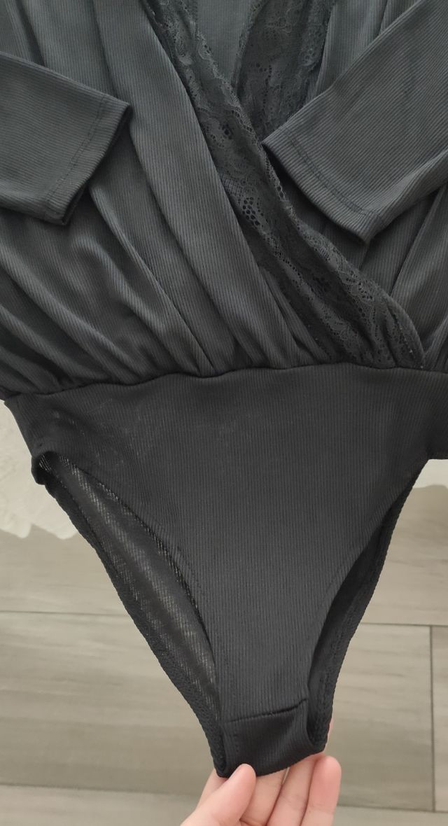Body Mujer Body Lencero Negro Manga Larga Body Básico Manga Larga