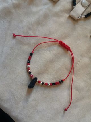 Pulsera Azabache Negro y Plata.